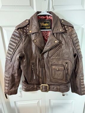 Master Supply Co Belvedere Full Grain Leather Moto Jacket Brown Mens Small